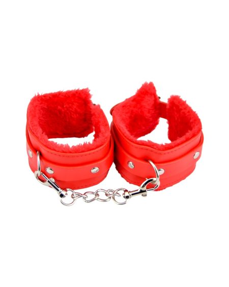 lovedildos.com - Love Dildos - Bound To Please Furry Plush Wrist Cuffs Red