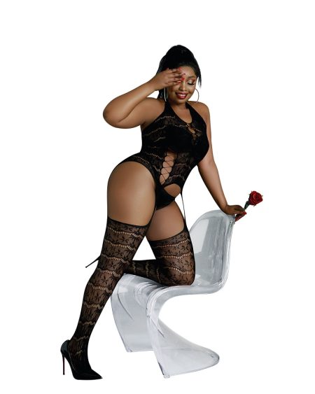 lovedildos.com - Love Dildos - Moonlight Black Halter Suspender Bodystocking Plus Size