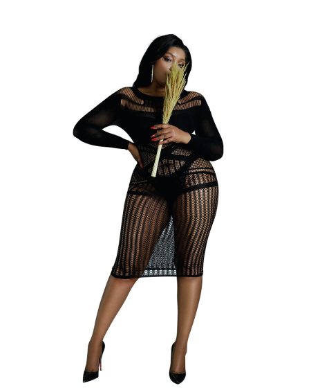 lovedildos.com - Love Dildos - Moonlight Long Sleeve Lace Dress Black Plus Size