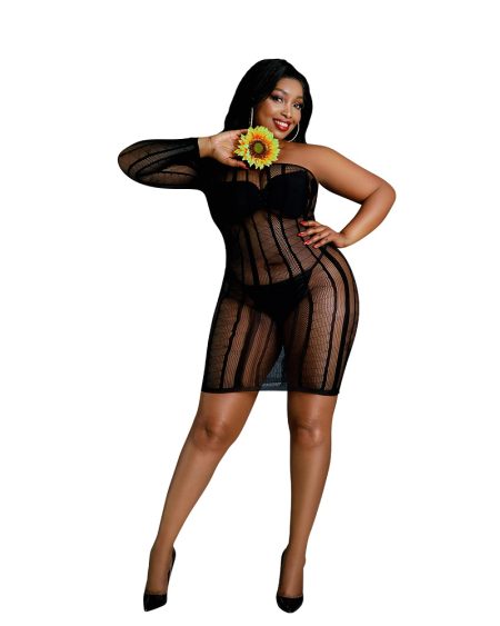 lovedildos.com - Love Dildos - Moonlight Black Stripe Minidress Plus Size