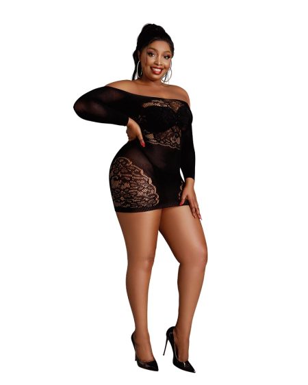 lovedildos.com - Love Dildos - Moonlight Off Shoulder Black Minidress Plus Size