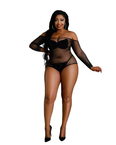 lovedildos.com - Love Dildos - Moonlight Black Off Shoulder Sparkle Body Plus Size