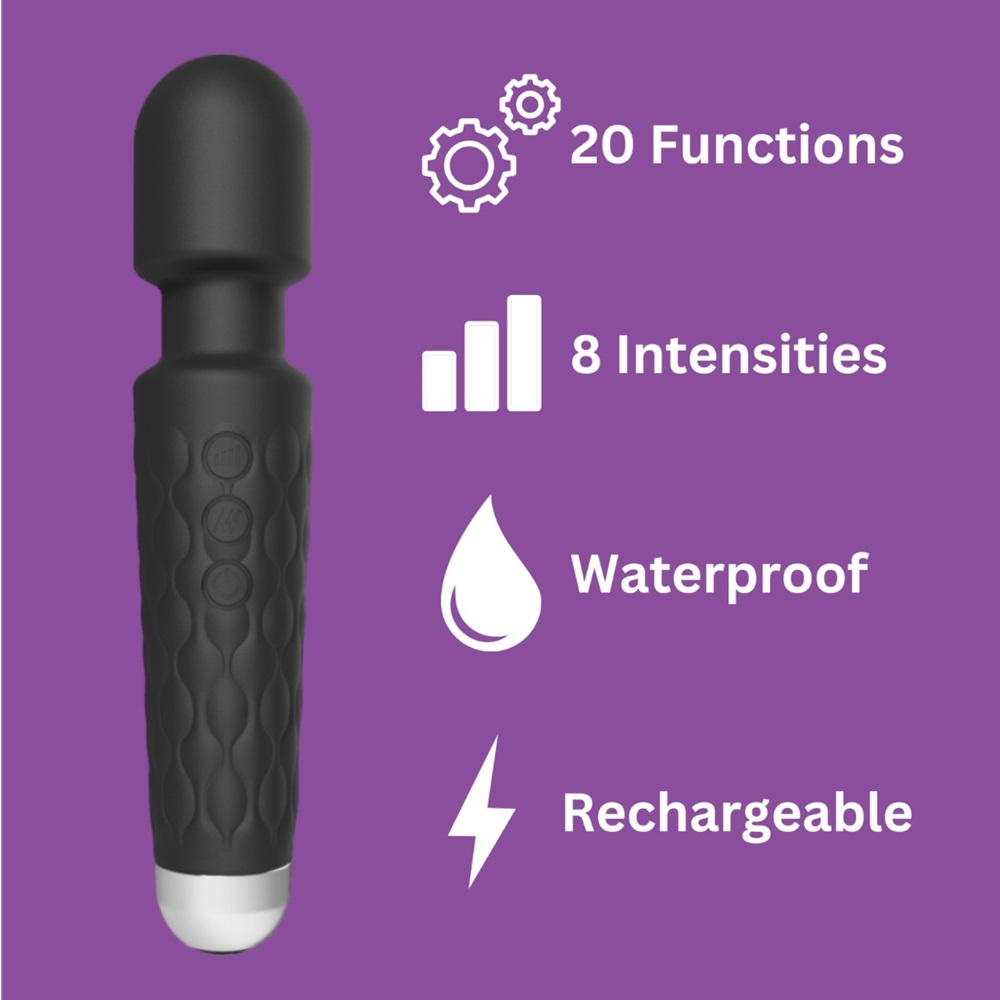lovedildos.com - Love Dildos - Loving Joy 20 Function Wand Vibrator Black Info