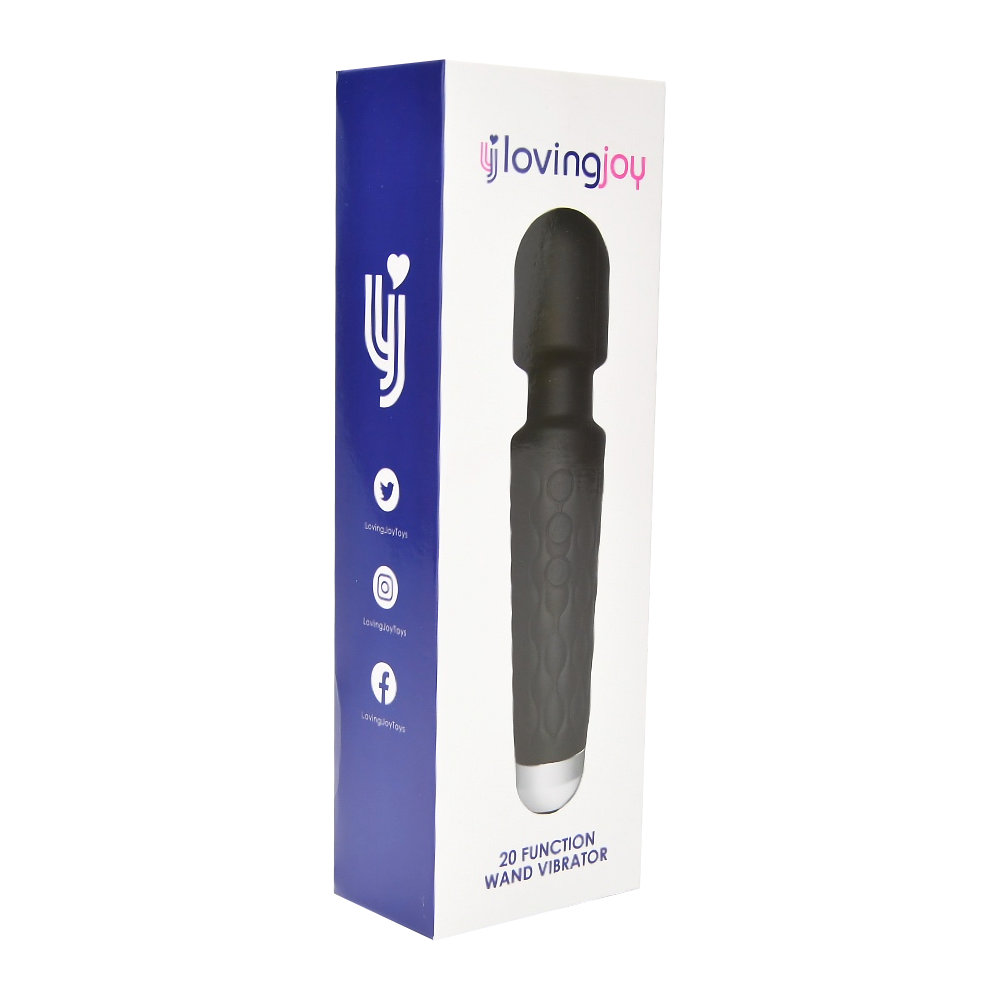 lovedildos.com - Love Dildos - Loving Joy 20 Function Wand Vibrator Black Pkg