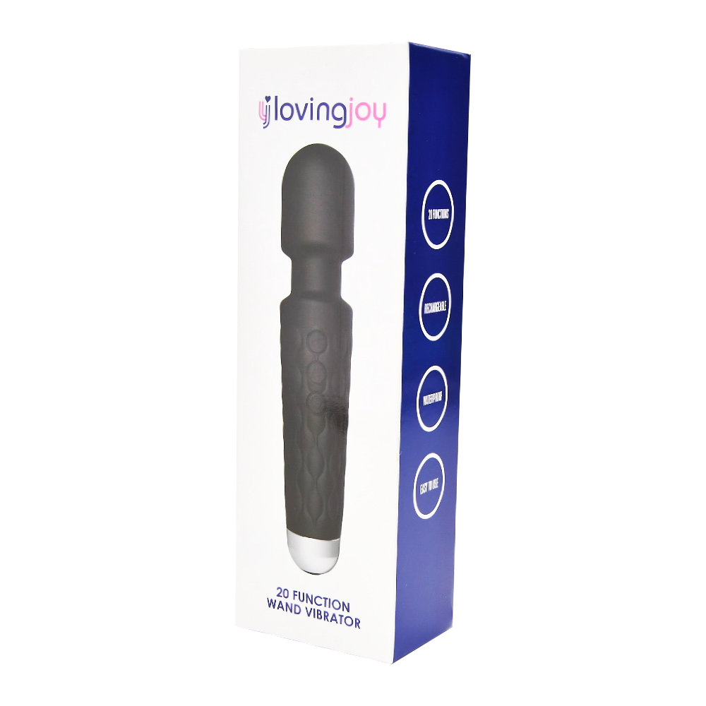 lovedildos.com - Love Dildos - Loving Joy 20 Function Wand Vibrator Black Pkg