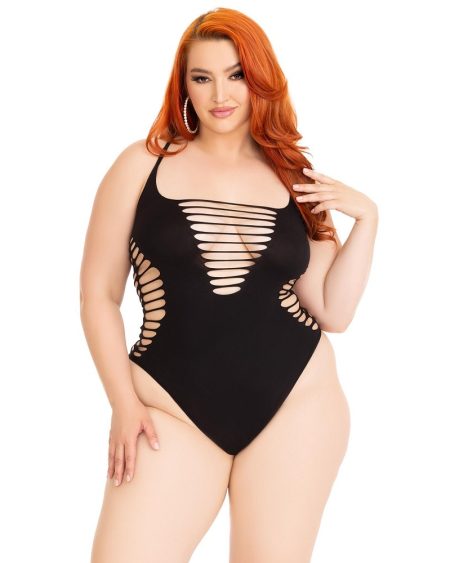 lovedildos.com - Love Dildos - Leg Avenue Shredded Thong Bodysuit Black Plus Size