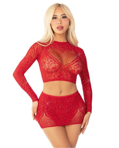 lovedildos.com - Love Dildos - Leg Avenue Rhinestone Crop Top and Mini Skirt Red