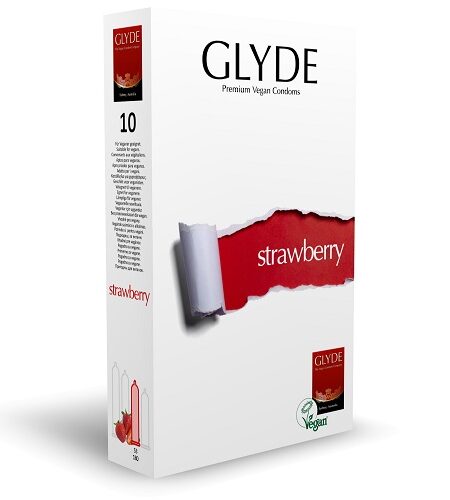 lovedildos.com - Love Dildos - Glyde Ultra Strawberry Flavour Vegan Condoms 10 Pack