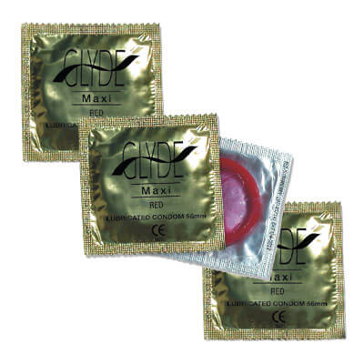 lovedildos.com - Love Dildos - Glyde Ultra Maxi Red Vegan Condoms 100 Bulk Pack