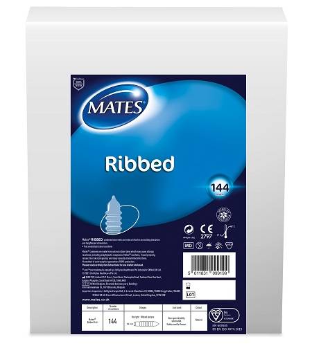 lovedildos.com - Love Dildos - Mates Ribbed Condom Bx144 Clinic Pack