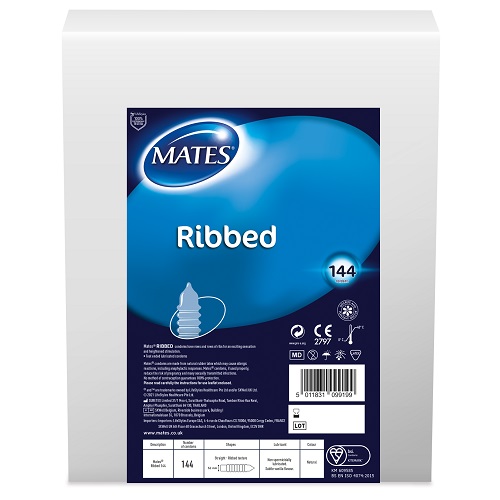 lovedildos.com - Love Dildos - Mates Ribbed Condom Bx144 Clinic Pack