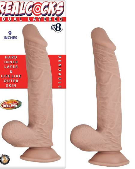 lovedildos.com - Love Dildos - Realcocks Dual Layer Bendable Dildo 9inch Vanilla