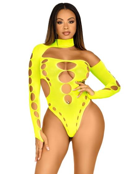 lovedildos.com - Love Dildos - Leg Avenue Cut Out Bodysuit Wthong Neon Yellow