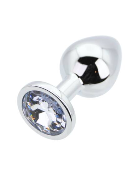 Toosh Silver Metal Butt Plug Medium Clear Stone