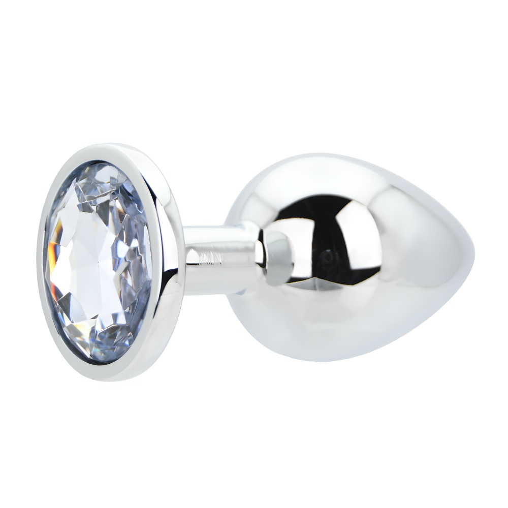 Toosh Silver Metal Butt Plug Large Clear Stone - Image 4