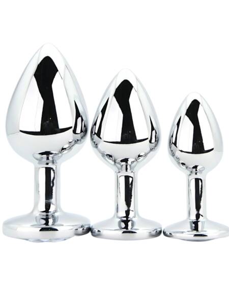 Toosh Metal Butt Plug Silver Set of 3 Clear Stone