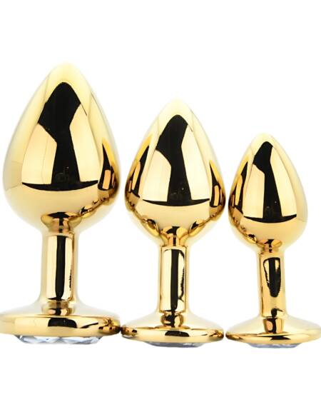 Toosh Metal Butt Plug Gold Set of 3 Clear Stone