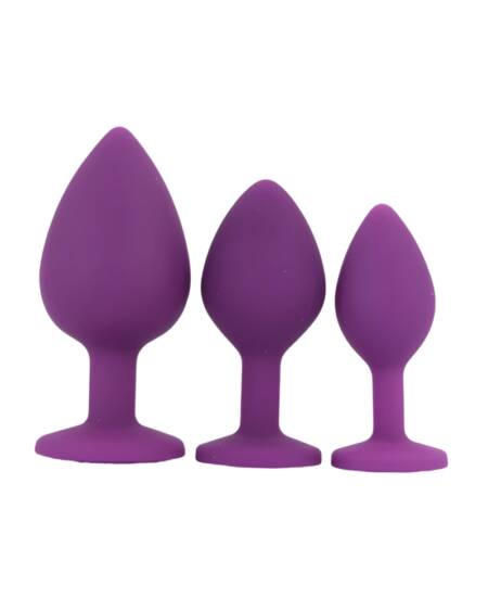 Toosh Silicone Butt Plug Purple Set of 3 Clear Stone