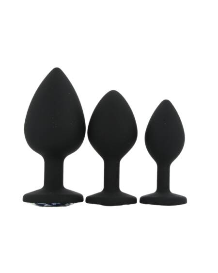 Toosh Silicone Butt Plug Black Set of 3 Clear Stone